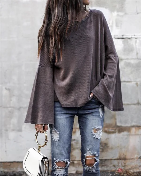 Mandarin Sleeve Solid Tops Holiday Fall Daily Casual Blouse
