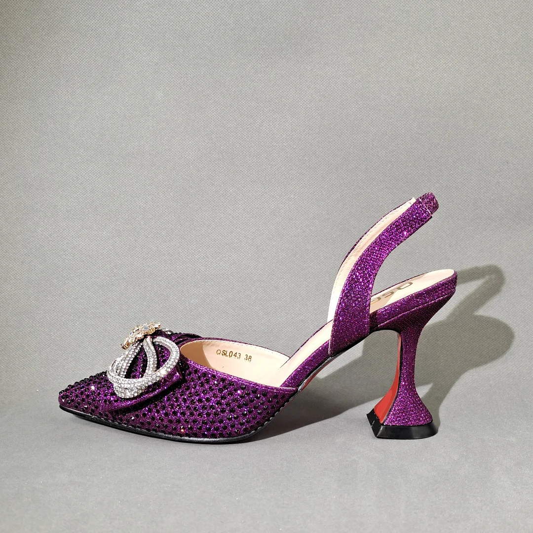 QSGFC 2022 Popular pointed Full of diamonds and shiny shoes with bags, banquet shoes and bags, and friends party shoes with bags