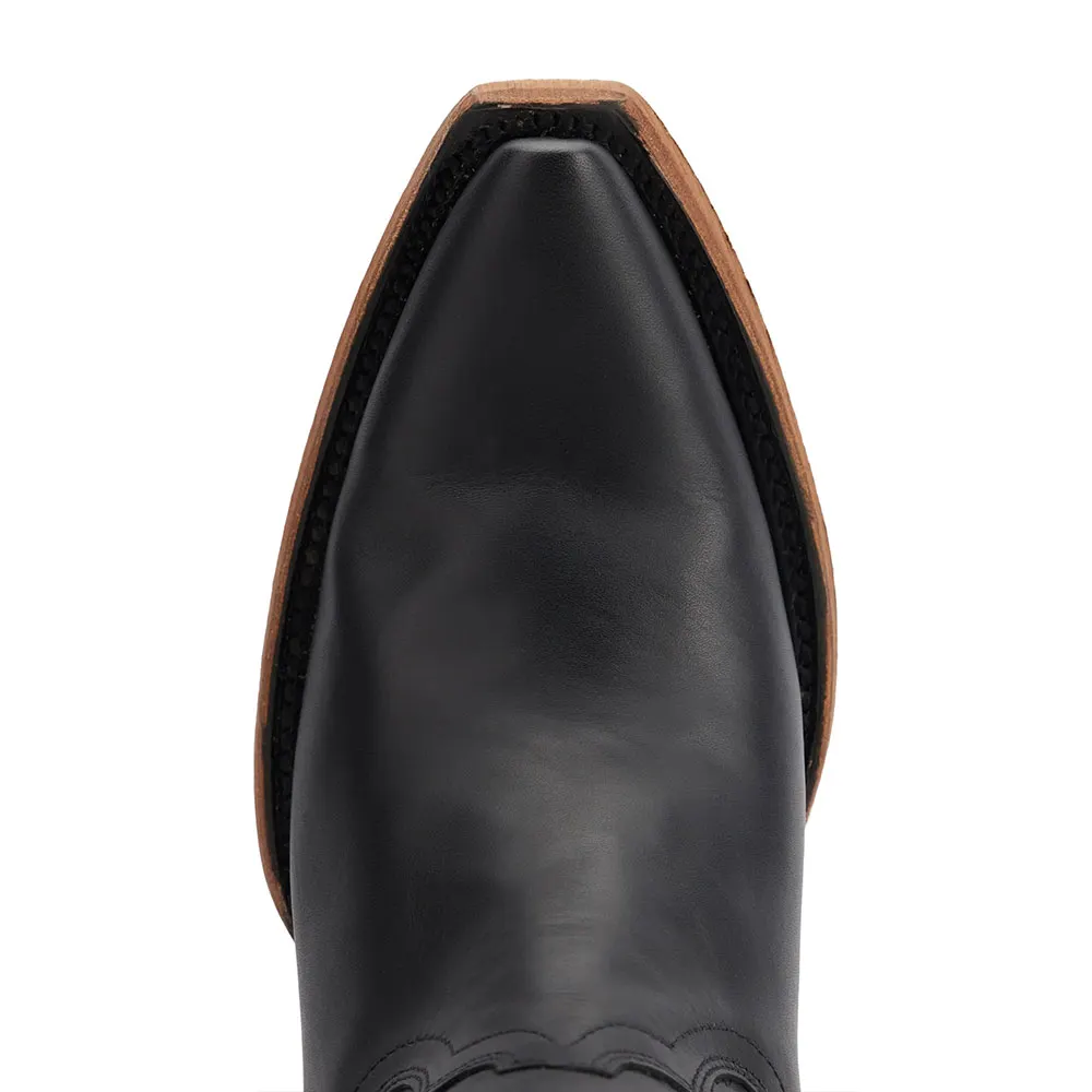 Classic Black Snip Toe Chunky Heel Pull On Western Boots for Women