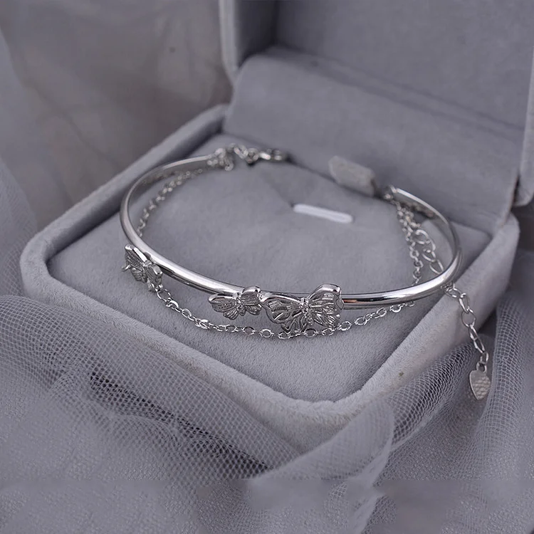 BTS Butterfly Silver Double Bracelet