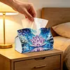 (25cm)Winter Night Pearl Lotus DIY Diamond Painting PU Tissue Holder Box