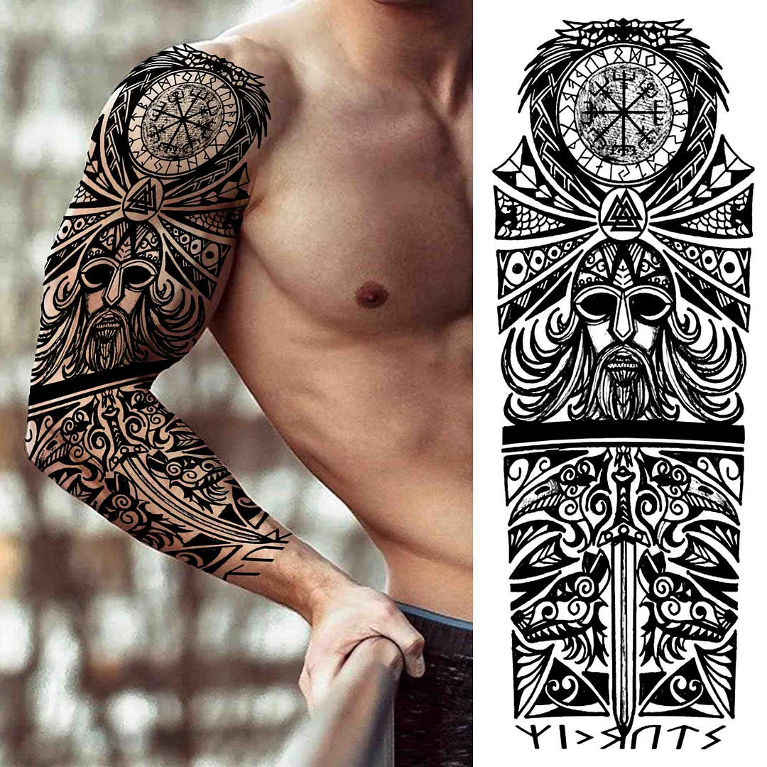 Tribal Maori Temporary Tattoo Sleeve For Men Women Adult Wolf Lion Tattoos Sticker Black Large Turtle Tiki Fake Tatoos Supplies 530-1