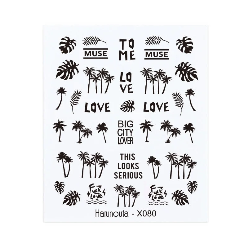 Harunouta Leaves Flowers Tree Water Decals Slider For Nails Spring Flower Butterfly Snake Design Stickers Nail Art Decoration-Nail Inspo