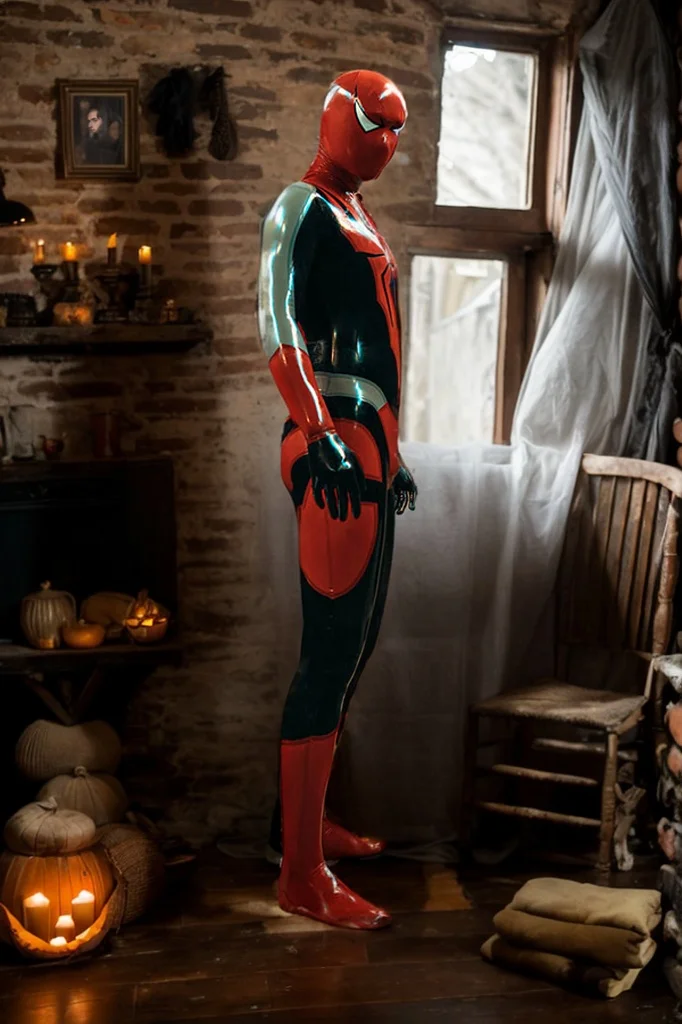 Men Latex Catsuits Zipperless Spidey Superhero Black cosplay