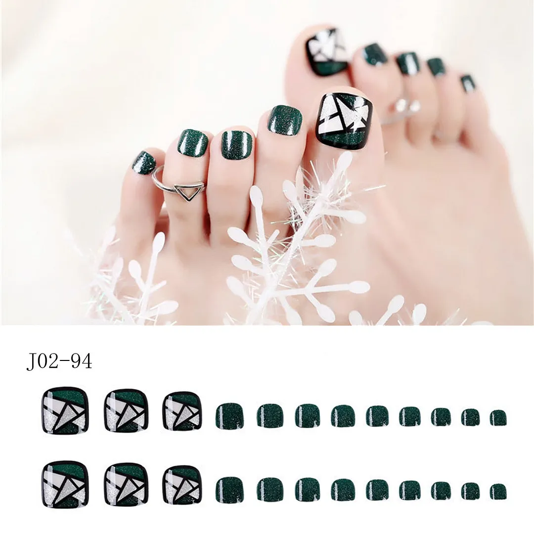 24pcs Luxury Full Fake Toe Nail Rhinestone False Nails Finished Manicure Flash Drill Wine Red Foot Nail Art for Summer Barefoot-Nail Inspo