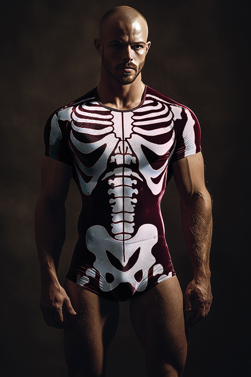 Halloween Velvet Skeleton Print Costume Stretchy Bodysuit