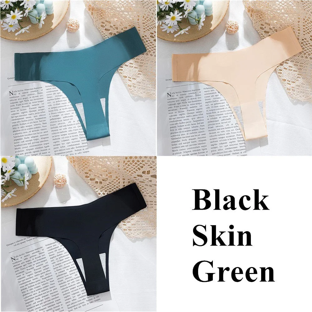 3Pcs New Ice Silk Thong Sexy Panties Seamless G String Underwear Women Low-Rise Thongs Women Lingerie Bikini T Back Underpants