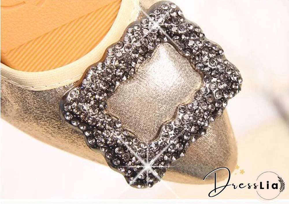 Crystal Ballet Flat Shoes Rhinestone Women Butterfly Pointed Toe Golden Shoes Flats