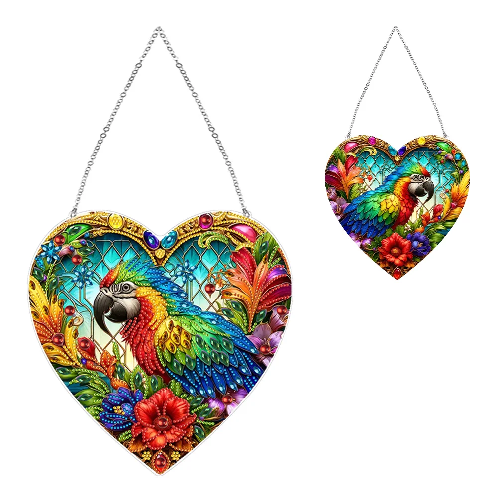 DIY Parrot PVC Glass Special Shaped Diamond Painting Hanging Sign Windows Decor