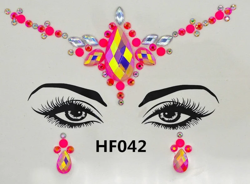 Face Adhesive Jewelry Gems Temporary Tattoo Face Jewelry Festival Party Body Art Gems Rhinestone Flash Tattoos Stickers Make Up