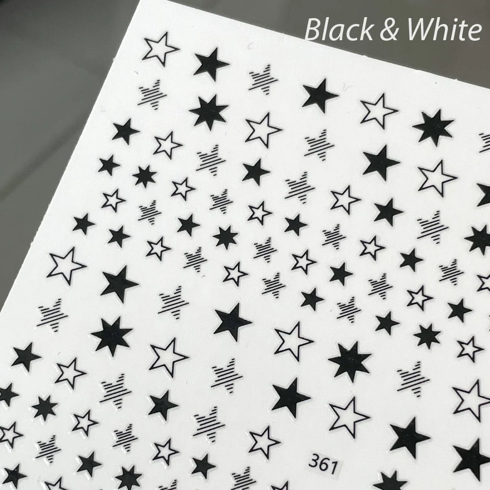 Stars Stickers Hologram Silver Gold Black & White 3D Engraved Nail Sticker Nail Art Decorations Nail Decals Design