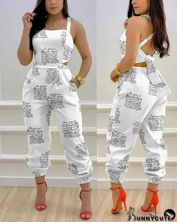 women's fashion suspender print jumpsuit