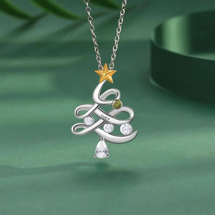 Navidad-Collar 1-5 nombres y piedras personalizados con dije de árbol con estrella