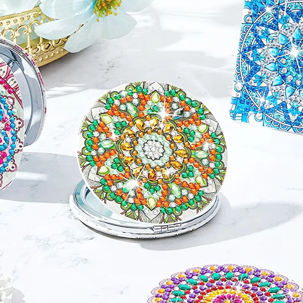 DIY Diamond Painting Makeup Mirror Mandala Pattern Portable Pocket Mirror