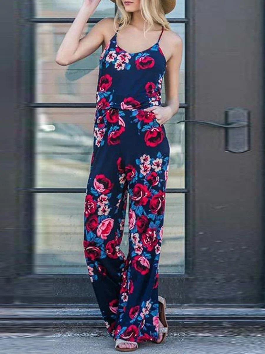 Fashion Sling Printing Off Shoulder Jumpsuits