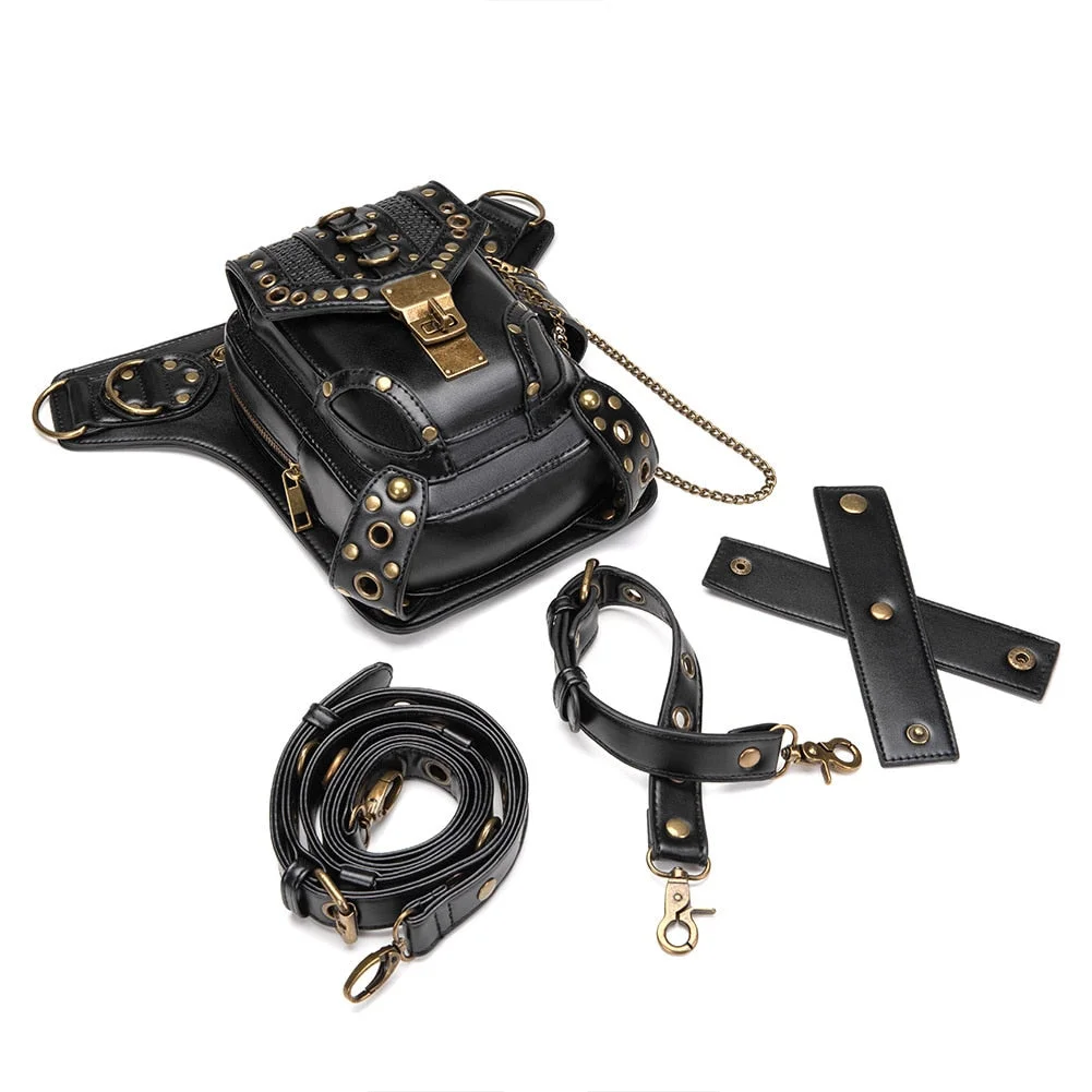 Chain Small Belt Motorcycle Leg Banana Pouch Hip Bag Steampunk Bag Shoulder Messenger Waist Bag Fanny Pack For Women Cyberpunk