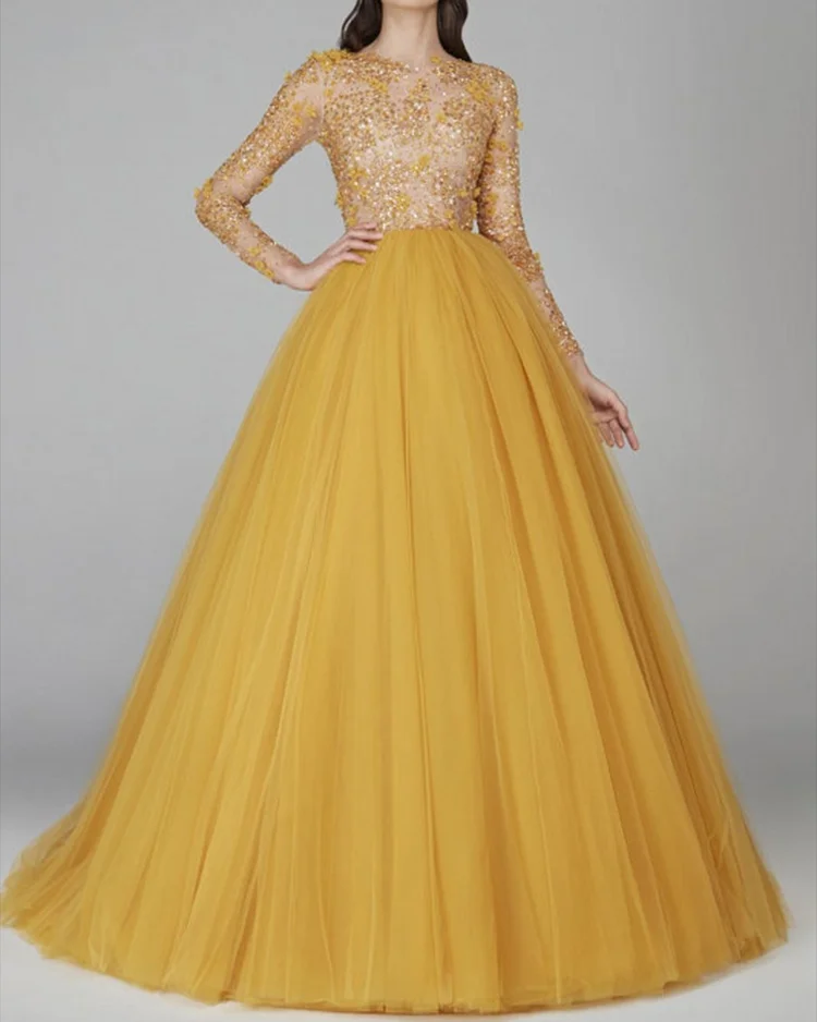 Women's Round Neck Mesh Sequin Dress