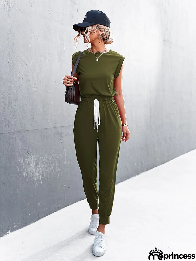 Round Neck Cap Sleeve Jumpsuit