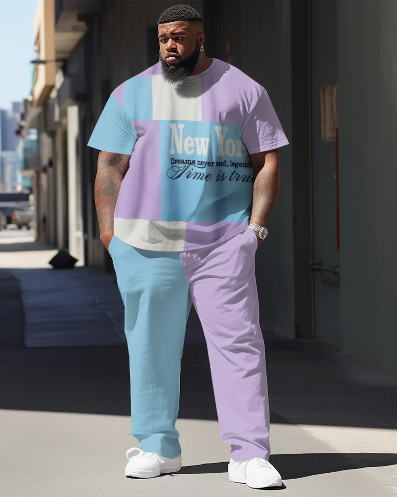 Men's Plus Size Colorblock T-shirt Pants Set Letter Print Sports Suit