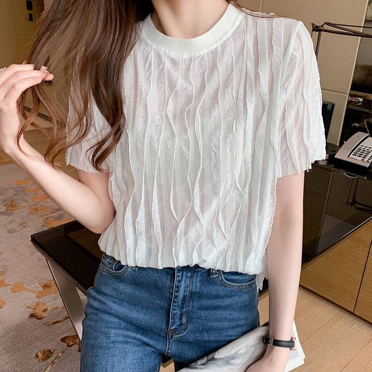 Sweet Short Sleeve Plain Shirts & Tops QueenFunky