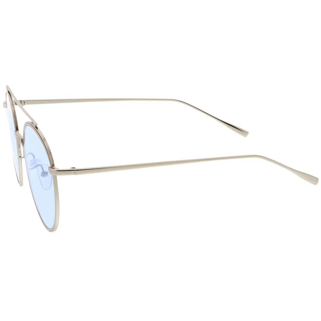 Modern Metal Crossbar Slim Temple Colored Flat Lens Round Aviator glasses 54mm