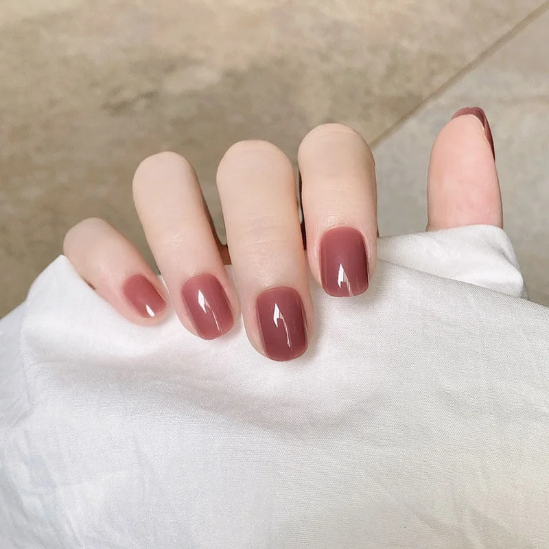 24pcs Wholesales Fake Nails For Women Light Color Solid Color Short Nail Tips Fingernail DIY Nail Art False Nails with Glue-Nail Inspo