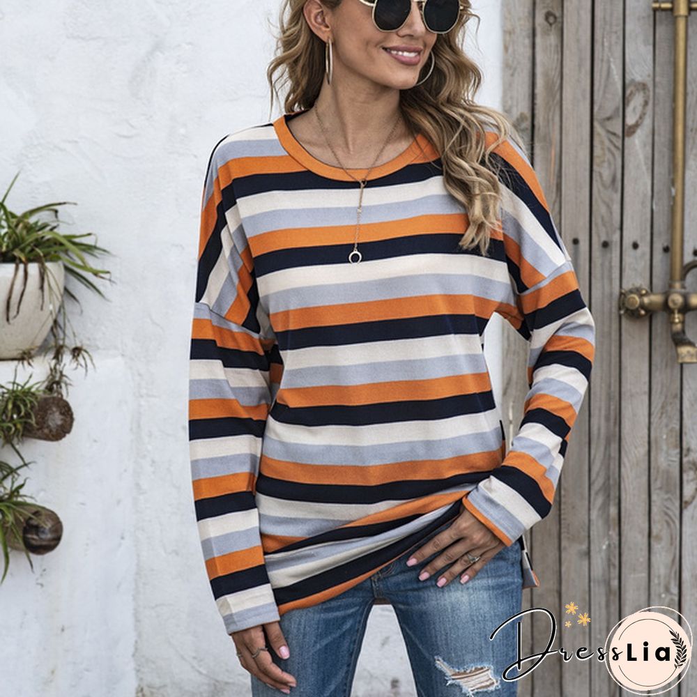 Basic Striped T-shirt Women Plus Size S-5XL Multi Colors Casual Cotton Stretchy Long Sleeve Tops Tee Spring Autumn