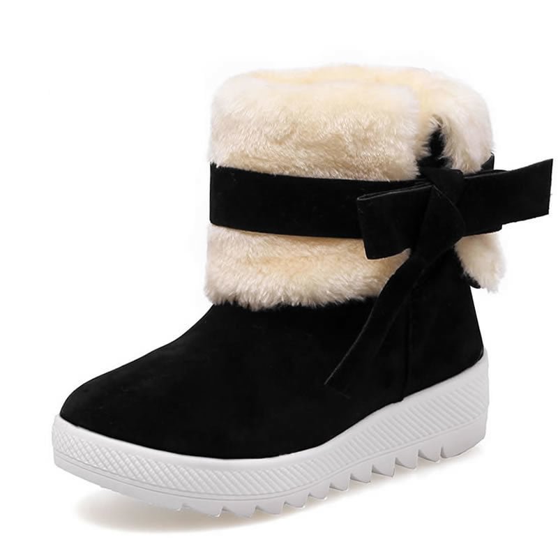 Women's Winter Shoes Bowknot Flat Double Layer Furry Ankle Boots