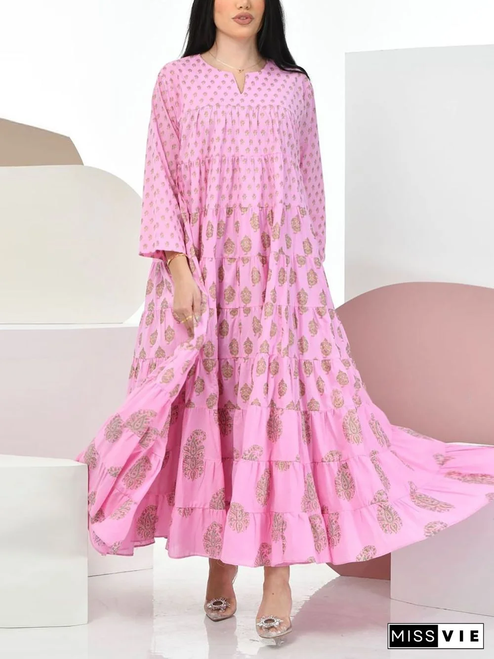 Pink Serried Pattern Ramadan Dress