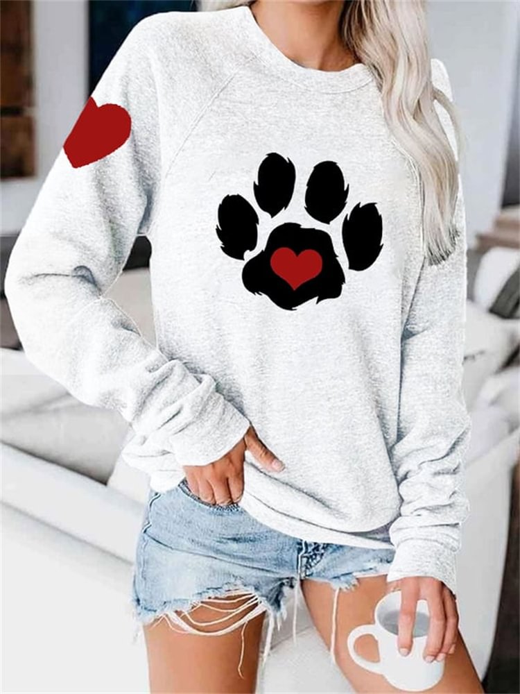 Comstylish Dog Paw Print Love Print Casual Sweatshirt