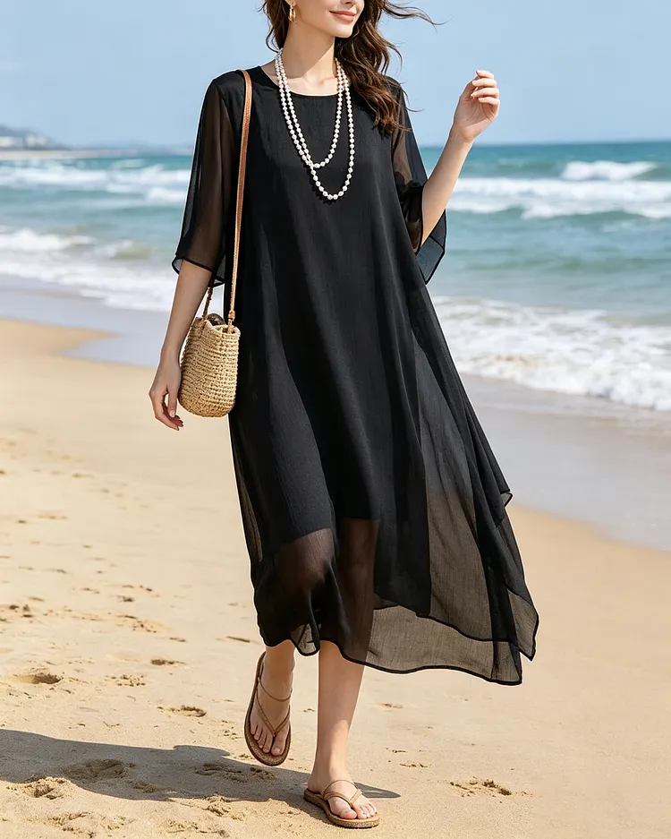 Black Draping Chiffon Maxi Dresses Oversized Summer