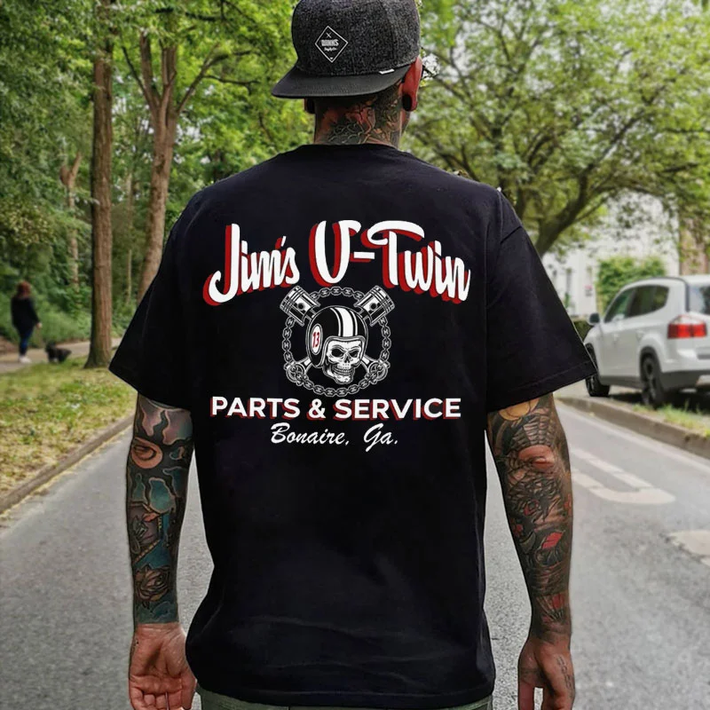 JIM'S U-TWIN Helmet Skull Print Men's T-shirt
