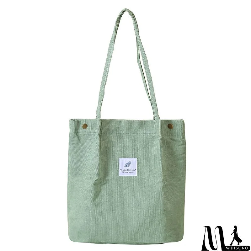 MidiSono - Women Large Smiley Corduroy Shoulder Tote Bag