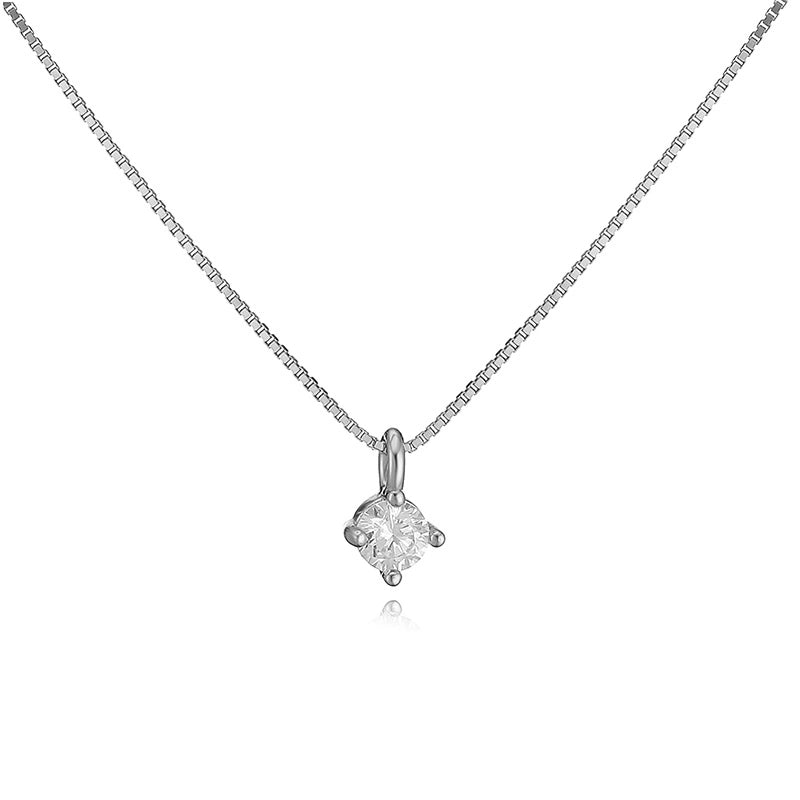 925 Sterling Silver Plated Zircon Round Pendant Necklace