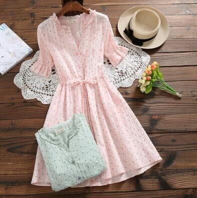 Pink/Green Mori Girl Sweet Floral Dress S12714