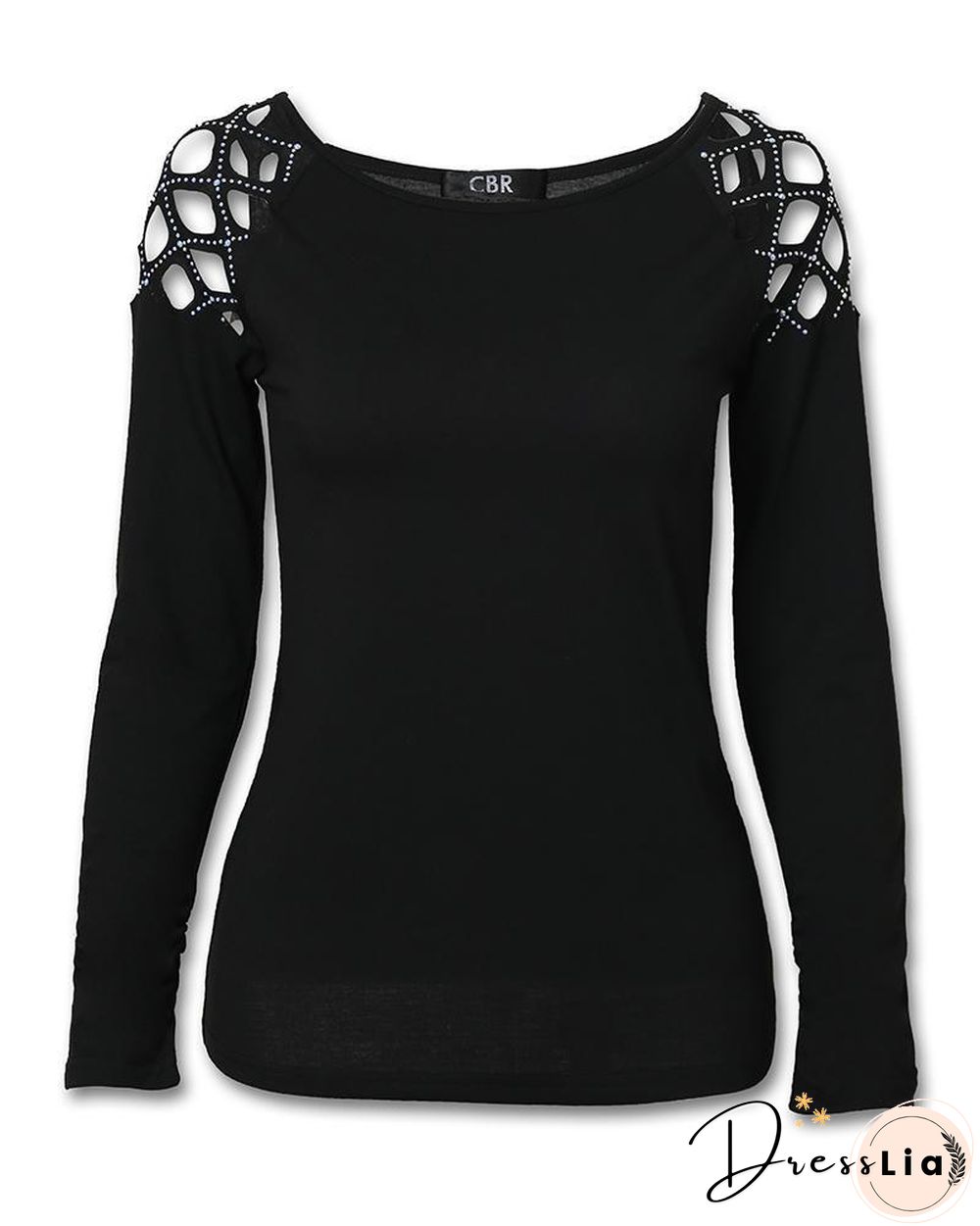 Studded Cutout Long Sleeve Casual Top P15627