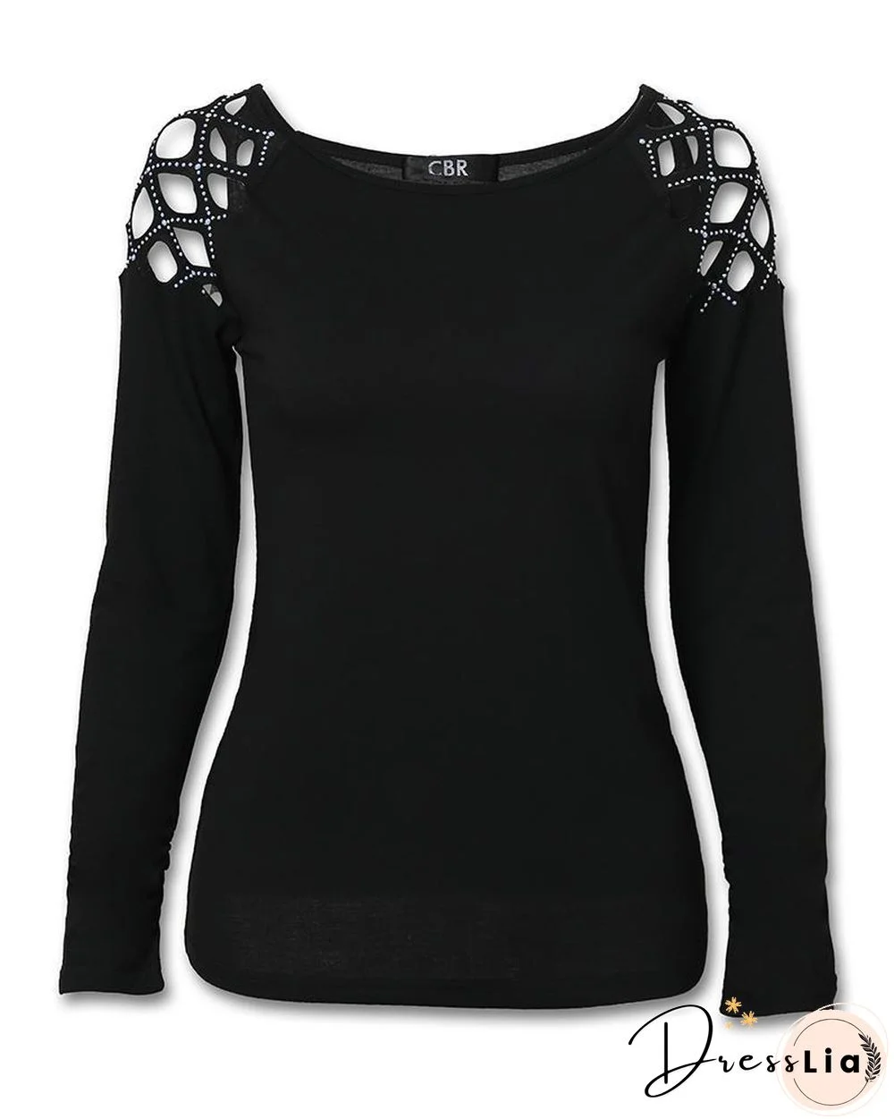 Studded Cutout Long Sleeve Casual Top P15627
