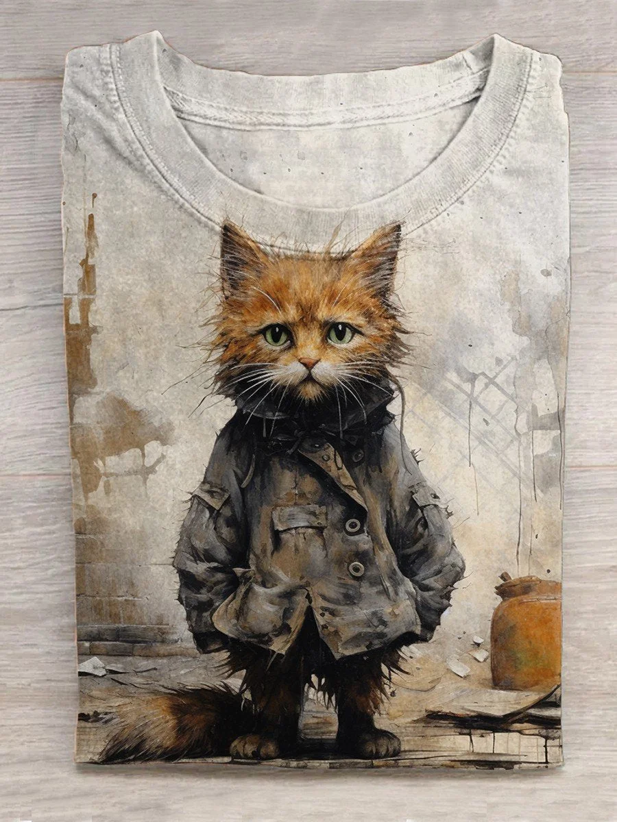 Cat  Art Print Casual T-Shirt Eagerlys
