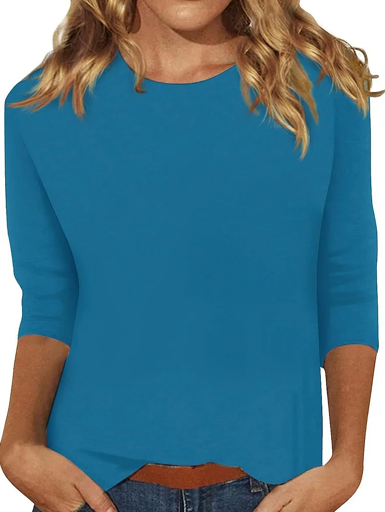 Basic Crew Neck Solid Color Long Sleeve Blouses