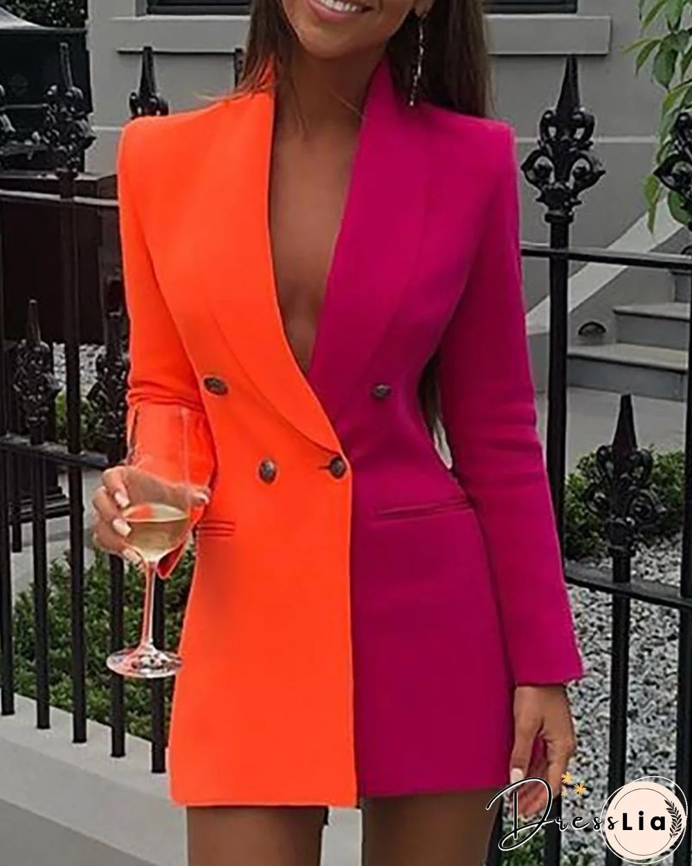 Colorblock Patchwork Long Sleeve Blazer Dress