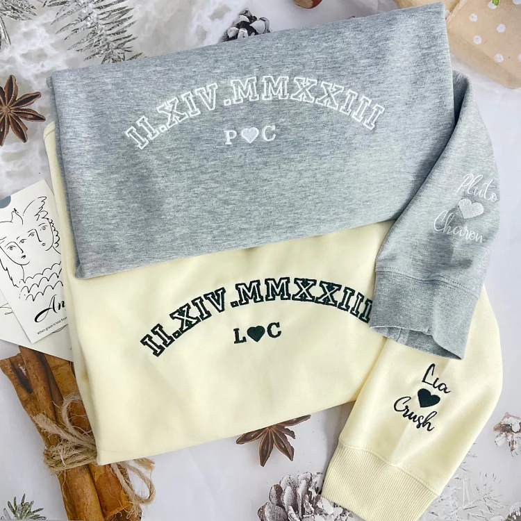 Custom Roman numeral embroidered anniversary hoodie sweatshirt, personalised couple gifts, Couple Hoodie, Anniversary Gift, wedding gift