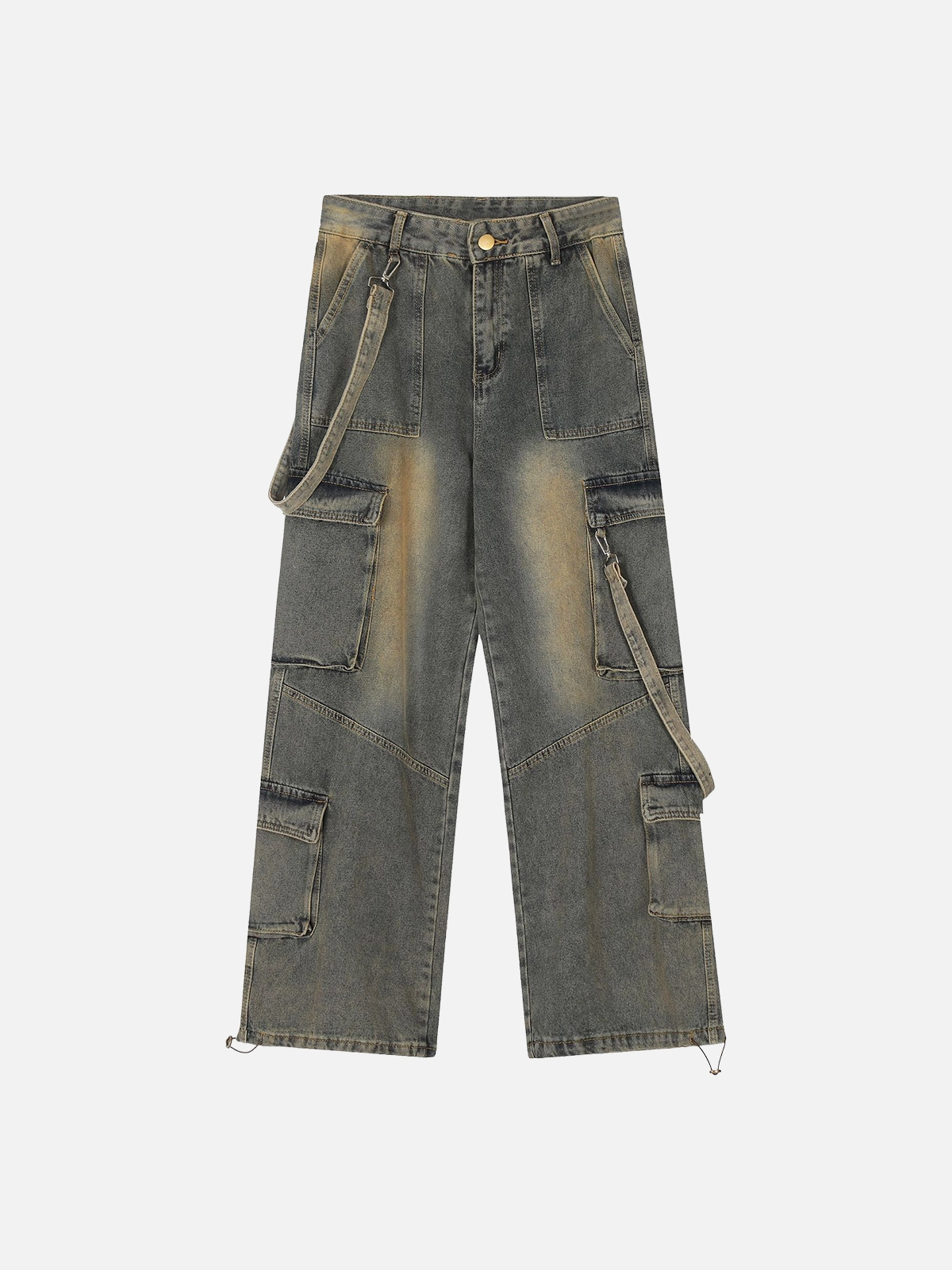 Blue Multi Pocket Washed Distressed Cargo Jeans Front