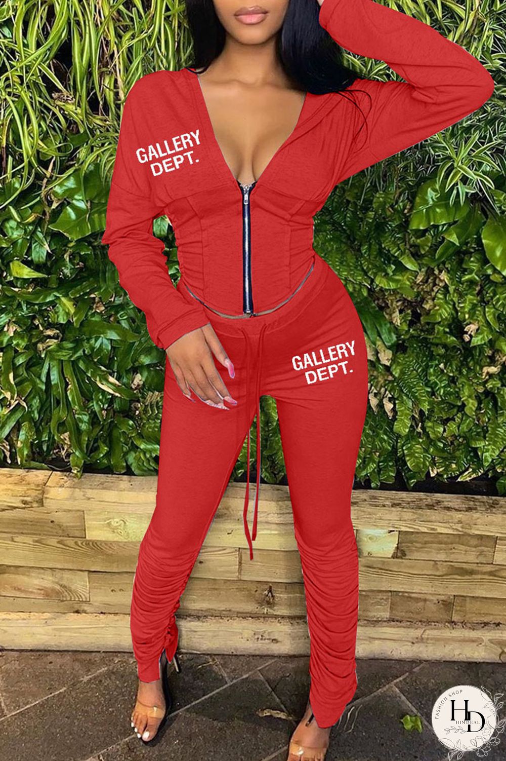 Yellow Casual Print Patchwork Fold Zipper Hooded Collar Long Sleeve Two Pieces