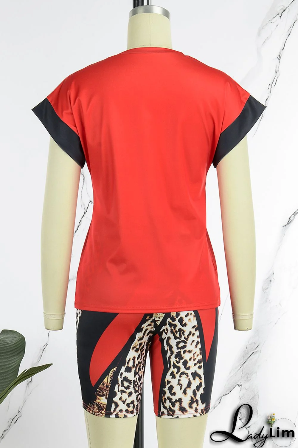 Green Casual Print Patchwork O Neck Short Sleeve Two Pieces