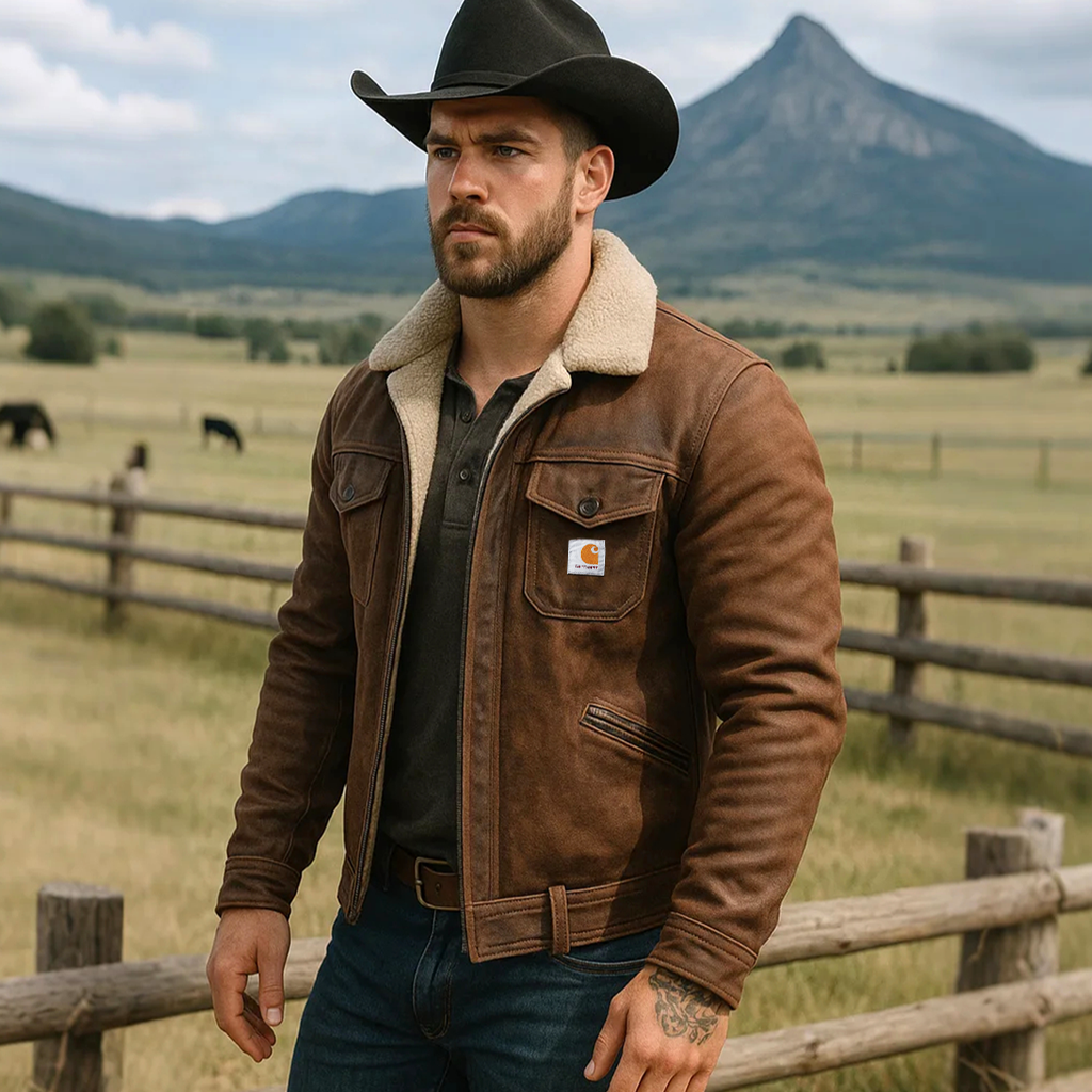 Men's Vintage Brown Leather Jacket With Sherpa Lining