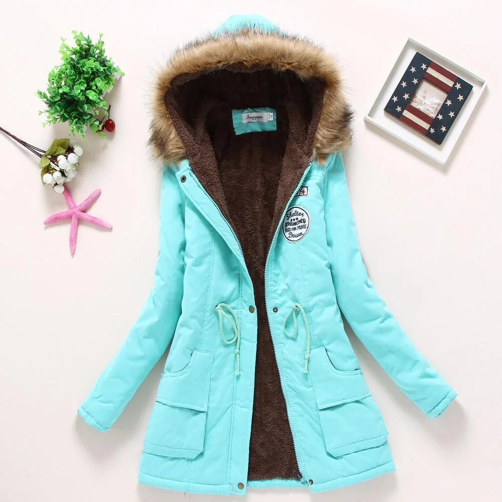 FTLZZ New Winter Coats Women Cotton-wadded Slim Jacket Thermal Warm Parkas Quilt Overcoat Poncho Jaqueta Casacos Feminina