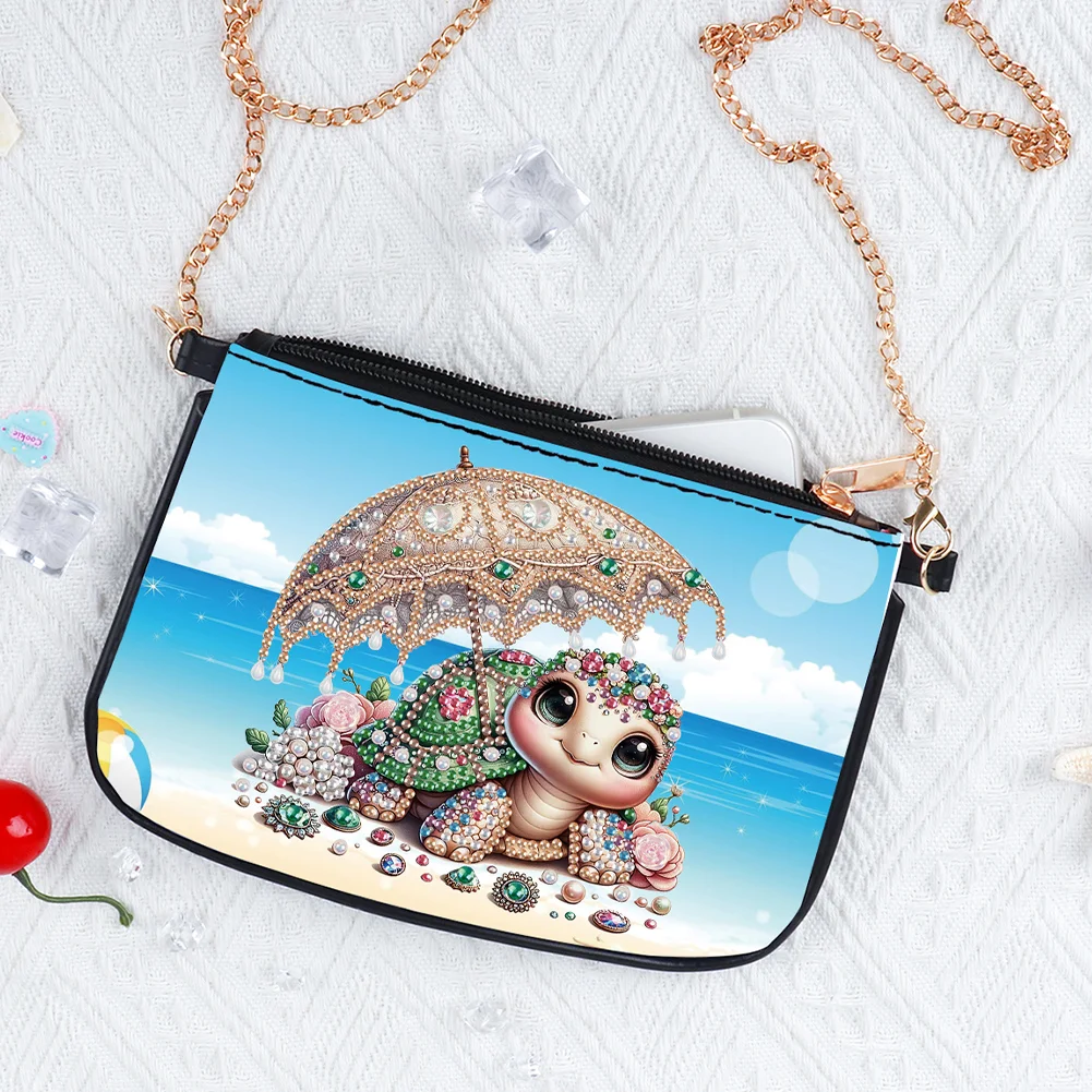 Beach Turtle Diamond Painting Coin Chain Purse 5D DIY Diamond Handmade Chain Bag