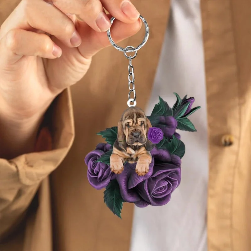 VigorDaily Bloodhound In Purple Rose Acrylic Keychain PR062