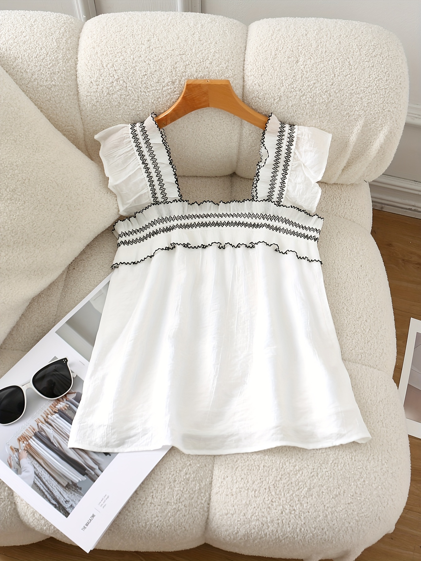 Women's Summer Square Neck Pleated Lace Hem Shirt For Outing | IFYHOME