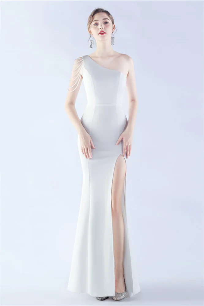 Bellasprom Elegant Satin Mermaid Evening Dress One Shoulder Long With Slit